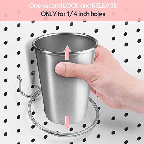 Food Grade Pegboard Cups and Pegboard Hooks, Pegboard Organizer Storage Jars with Steel Rings, Pegboard Accessories for Craft Room -Set of 4 ( Stainless Steel )