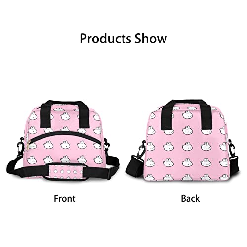 Cute Bunny Insulated Lunch Bag for Women Teen Girls Pink Kawaii Rabbit Large Cooler Thermal Lunch Box Durable Leakproof Tote Bag with Shoulder Strap for Work School Office Travel Meal Prep Bag