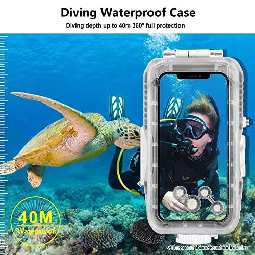 Andoer PU9113W Diving Waterproof Phone Case Dust-Proof Shock-Proof Phone Housing with Red Filter 1/4 Inch Screw Holes Replacement for iPhone 13/13 Pro/ 12/12 Pro Diving Surfing Swimming Surfing