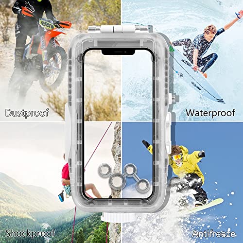 Andoer PU9113W Diving Waterproof Phone Case Dust-Proof Shock-Proof Phone Housing with Red Filter 1/4 Inch Screw Holes Replacement for iPhone 13/13 Pro/ 12/12 Pro Diving Surfing Swimming Surfing