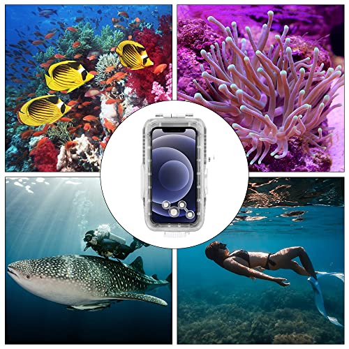 Andoer PU9113W Diving Waterproof Phone Case Dust-Proof Shock-Proof Phone Housing with Red Filter 1/4 Inch Screw Holes Replacement for iPhone 13/13 Pro/ 12/12 Pro Diving Surfing Swimming Surfing