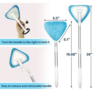 BITOPE Windshield Cleaning Tool, Car Window Cleaning Windshield Cleaner with Extendable Long Handle and 3pcs Washable Reusable Microfiber Pads, Car,Office, Auto Inside Glass Wiper Kit