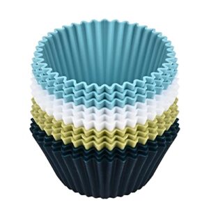 elyum 12 pack silicone cupcake liners, silicone baking cups muffin cups reusable cupcake wrappers for cake balls, muffins, cupcakes candies mold, natural colors