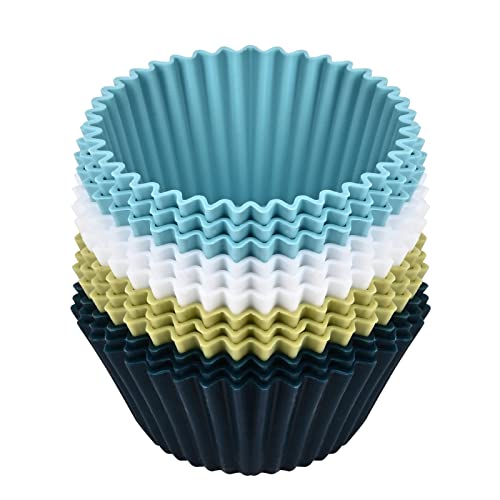 Elyum 12 Pack Silicone Cupcake Liners, Silicone Baking Cups Muffin Cups Reusable Cupcake Wrappers for Cake Balls, Muffins, Cupcakes Candies Mold, Natural Colors