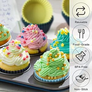 Elyum 12 Pack Silicone Cupcake Liners, Silicone Baking Cups Muffin Cups Reusable Cupcake Wrappers for Cake Balls, Muffins, Cupcakes Candies Mold, Natural Colors