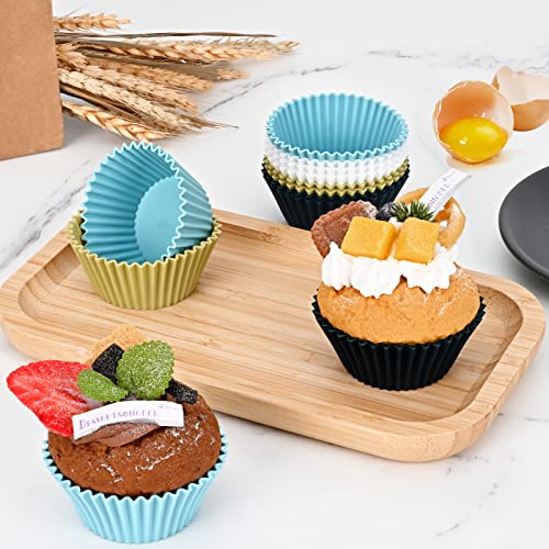 Elyum 12 Pack Silicone Cupcake Liners, Silicone Baking Cups Muffin Cups Reusable Cupcake Wrappers for Cake Balls, Muffins, Cupcakes Candies Mold, Natural Colors