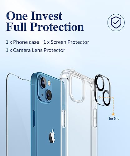 GVIEWIN Designed for iPhone 13 Case 6.1 Inch, with Tempered Glass Screen Protector + Camera Lens Protector Clear Soft & Flexible Shockproof Transparent Protective Bumpers Phone Cover（Clear）