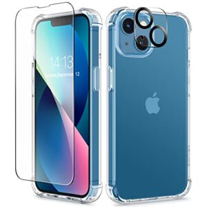 gviewin designed for iphone 13 case 6.1 inch, with tempered glass screen protector + camera lens protector clear soft & flexible shockproof transparent protective bumpers phone cover（clear）