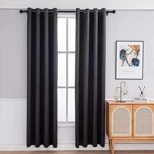 vega u blackout curtains glossy series - privacy protection thermal insulated reduce noise grommet curtains for bedroom and living room, set of 2 panels, black (52" w x 84" l, pure black)
