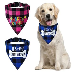 hacraho dog bandana collar, 2 pcs it’s my birthday plaid dog bandana happy birthday dog birthday bandana for dog birthday party supplies, l
