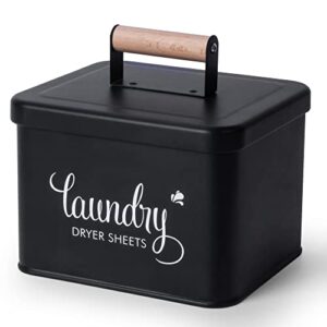 Dryer Sheets Holder Modern Farmhouse Dryer Sheet Dispenser Container with Lid, Metal Dryer Sheet Box, Fabric Softener Dispenser, Storage Box, Lint Bin for Laundry Room decoration (Matte Black)