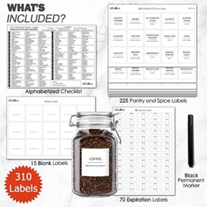 310 Pcs Kitchen Pantry Labels for Containers Preprinted with Blank and Expiration Labels, Minimalist Waterproof Labels for Spice Jars, Organizing Labels Stickers for Jars Canisters Storage Bins