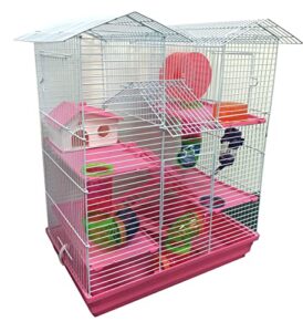 large 5-floor twin towner play tube habitat syrian hamster rodent gerbil mouse mice rat wire animal critter cage (pink)