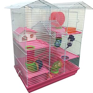 Large 5-Floor Twin Towner Play Tube Habitat Syrian Hamster Rodent Gerbil Mouse Mice Rat Wire Animal Critter Cage (Pink)