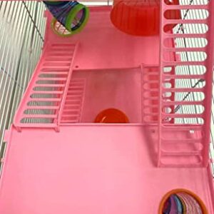 Large 5-Floor Twin Towner Play Tube Habitat Syrian Hamster Rodent Gerbil Mouse Mice Rat Wire Animal Critter Cage (Pink)