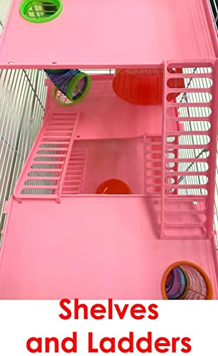 Large 5-Floor Twin Towner Play Tube Habitat Syrian Hamster Rodent Gerbil Mouse Mice Rat Wire Animal Critter Cage (Pink)