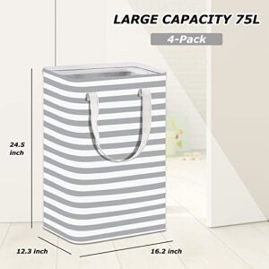 Twoyu 4 Pack Large 75L Laundry Basket ，Waterproof,Collapsible Laundry Hamper with Extended Handles ，Laundry Baskets Organization for Clothes in the Family Dorm (4 Colour)