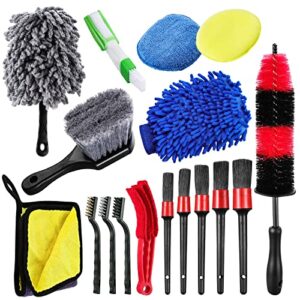 ocr 17pcs car detailing brush kit, wheel cleaning brushes rim brush duster brush wash mitt towels wax pads, car cleaning tools for auto interior exterior, wheels, dashboard, leather, air vents