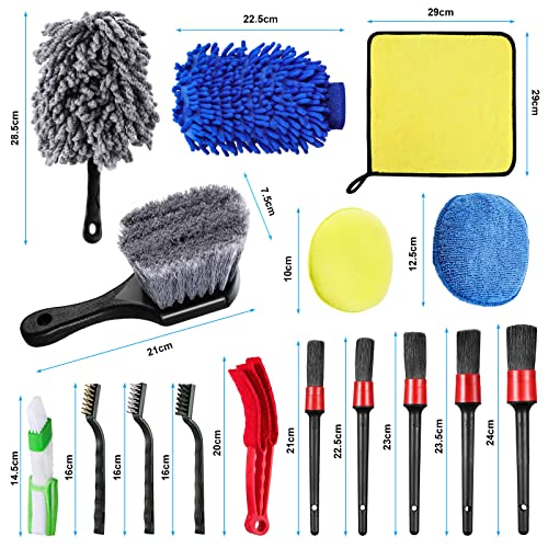 OCR 17PCS Car Detailing Brush Kit, Wheel Cleaning Brushes Rim Brush Duster Brush Wash Mitt Towels Wax Pads, Car Cleaning Tools for Auto Interior Exterior, Wheels, Dashboard, Leather, Air Vents