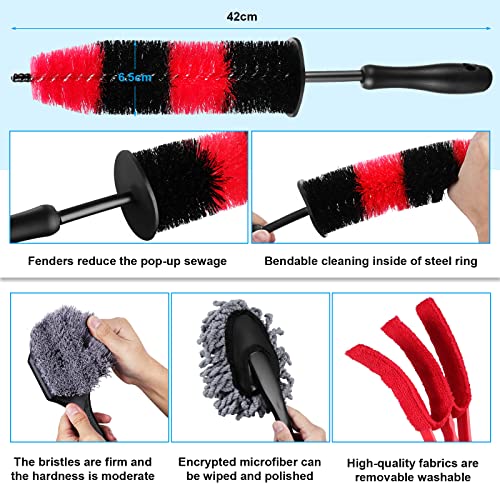 OCR 17PCS Car Detailing Brush Kit, Wheel Cleaning Brushes Rim Brush Duster Brush Wash Mitt Towels Wax Pads, Car Cleaning Tools for Auto Interior Exterior, Wheels, Dashboard, Leather, Air Vents