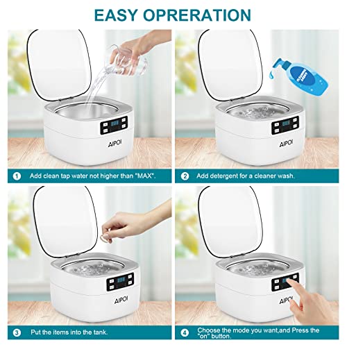 AIPOI Ultrasonic Jewelry Cleaner 750ML, Ultrasonic Cleaning Machine with Timer and Degas, 43KHz Ultrasound Bath for Cleaning Jewelry, Ring, Necklace, Silver, Eyeglass, Watch Chains, Denture, Coins