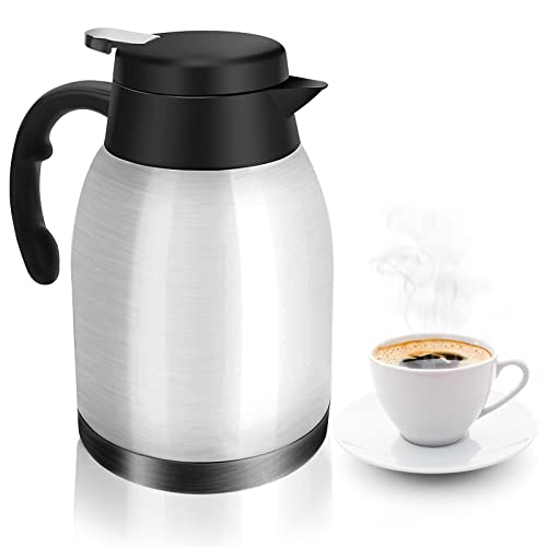 Beyoung Thermal Coffee Carafe, Stainless Steel Thermal Carafe Vacuum Insulated Flask Water Carafe Coffee Pot with LeakProof Lid,54 Oz/1.6L(White)