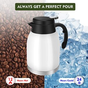 Beyoung Thermal Coffee Carafe, Stainless Steel Thermal Carafe Vacuum Insulated Flask Water Carafe Coffee Pot with LeakProof Lid,54 Oz/1.6L(White)