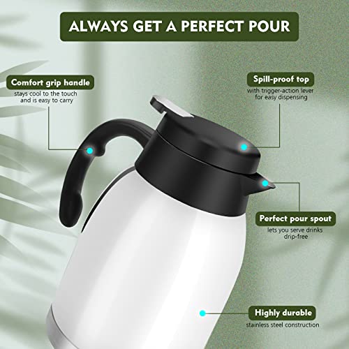 Beyoung Thermal Coffee Carafe, Stainless Steel Thermal Carafe Vacuum Insulated Flask Water Carafe Coffee Pot with LeakProof Lid,54 Oz/1.6L(White)