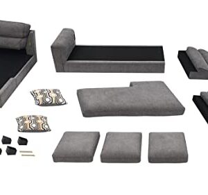 118" Wide Large Modern Upholstered L-Shaped Sectional Sofa with 2 Cushions, Modern Tufted Micro Cloth Couch with Soft Memory Foam Seats, 5 Seater Modular Sofa - Grey - Oliver & Smith