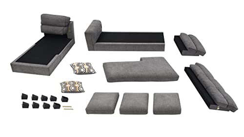 118" Wide Large Modern Upholstered L-Shaped Sectional Sofa with 2 Cushions, Modern Tufted Micro Cloth Couch with Soft Memory Foam Seats, 5 Seater Modular Sofa - Grey - Oliver & Smith