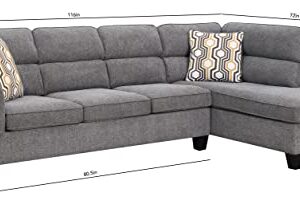 118" Wide Large Modern Upholstered L-Shaped Sectional Sofa with 2 Cushions, Modern Tufted Micro Cloth Couch with Soft Memory Foam Seats, 5 Seater Modular Sofa - Grey - Oliver & Smith