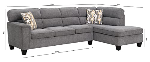 118" Wide Large Modern Upholstered L-Shaped Sectional Sofa with 2 Cushions, Modern Tufted Micro Cloth Couch with Soft Memory Foam Seats, 5 Seater Modular Sofa - Grey - Oliver & Smith