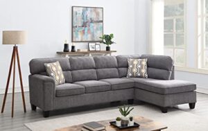 118" wide large modern upholstered l-shaped sectional sofa with 2 cushions, modern tufted micro cloth couch with soft memory foam seats, 5 seater modular sofa - grey - oliver & smith
