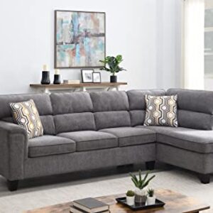 118" Wide Large Modern Upholstered L-Shaped Sectional Sofa with 2 Cushions, Modern Tufted Micro Cloth Couch with Soft Memory Foam Seats, 5 Seater Modular Sofa - Grey - Oliver & Smith