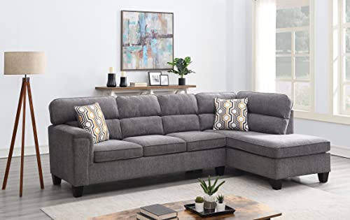 118" Wide Large Modern Upholstered L-Shaped Sectional Sofa with 2 Cushions, Modern Tufted Micro Cloth Couch with Soft Memory Foam Seats, 5 Seater Modular Sofa - Grey - Oliver & Smith