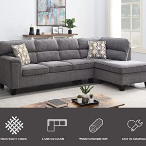 118" Wide Large Modern Upholstered L-Shaped Sectional Sofa with 2 Cushions, Modern Tufted Micro Cloth Couch with Soft Memory Foam Seats, 5 Seater Modular Sofa - Grey - Oliver & Smith