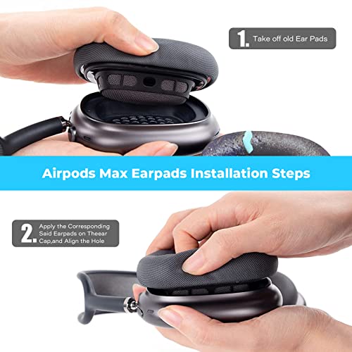 AirPods Max Ear Cushions, Comfortable & Easy to Install AirPods Max Accessories Replacement Earpads Earcups Compatible with Apple AirPods Max headphones, a Knit-Mesh Canopy and Memory Foam(Space Gray)