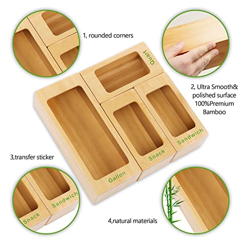 SGVA Ziplock Bag Organizer Bamboo Ziplock Bag Storage Organizer Container for Kitchen Drawer,Baggie Organizer Compatible with Gallon, Quart, Sandwich, and Snack Bags