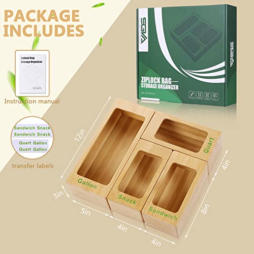 SGVA Ziplock Bag Organizer Bamboo Ziplock Bag Storage Organizer Container for Kitchen Drawer,Baggie Organizer Compatible with Gallon, Quart, Sandwich, and Snack Bags