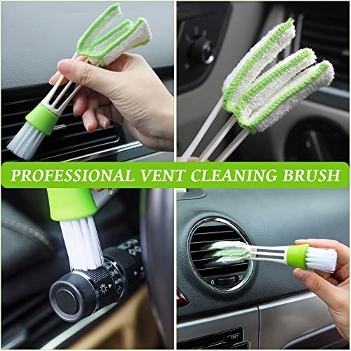 Almcmy Windshield Cleaner Tool, Microfiber Car Window Cleaner with 3 Reusable Microfiber Pads and 1 Air Vent Cleaner, Extendable Handle Car Window Brush Kit for Interior Exterior Use Car Cleaning, Red