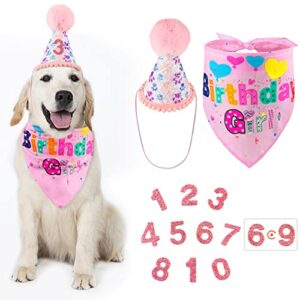 purrnbark dog birthday bandana hat with number patry supplies cute doggy bandana for small medium boy girl blue pink pet birthday celebration soft triangle scarf colorful words pattern