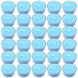 kenking lotus scented tealight candles, 30 pack soy wax light blue tea lights in clear cup, 4-5 hour burn time for dinner table, halloween christmas and holiday