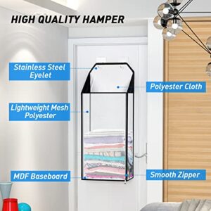 MaxGear Hanging Laundry Hamper, Over the Door Hamper with 2 Kinds of Hooks for Dirty Clothes Organizer, Mesh Wall Hanging Laundry Basket with Zipper for Bathroom, Wardrobe, Dormitory (Black-2 Pack)