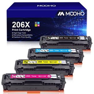 mooho compatible 206x toner cartridge replacement for hp 206x 206a w2110x w2110a for hp color pro mfp m283fdw m283cdw m255dw m283 m255 printer (black cyan yellow magenta, 4-pack)