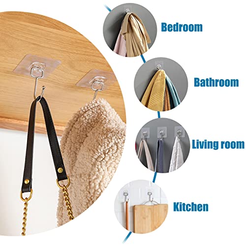 Large Adhesive Hooks 33lbs/15kg(Max),Wall Hooks for Kitchen, Bathroom,Entryway,Pantry–Multifunctional Transparent Wall Hooks Heavy Duty–Waterproof and Oilproof Hanging Hooks (10 Pack)