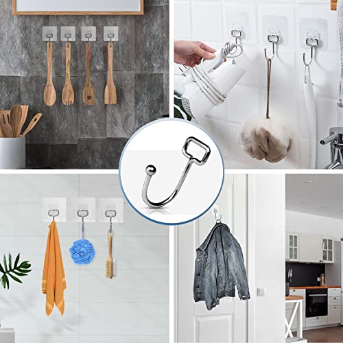 Large Adhesive Hooks 33lbs/15kg(Max),Wall Hooks for Kitchen, Bathroom,Entryway,Pantry–Multifunctional Transparent Wall Hooks Heavy Duty–Waterproof and Oilproof Hanging Hooks (10 Pack)