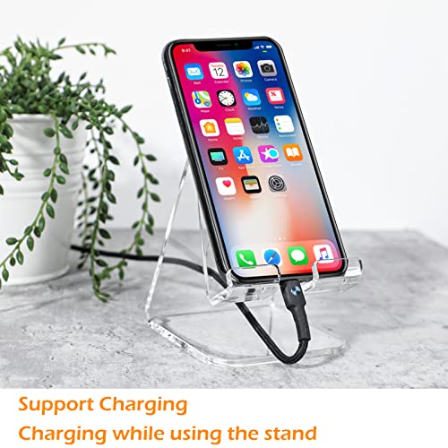 Kamehame 2 Pack Phone Holder for Desk, Clear Acrylic Cell Phone Stand, Compatible with Phone 13 Pro Max 11 12 XR 7 8 Plus SE, Android Smartphone, Pad, Desk Accessories for Home Office