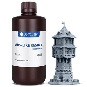 anycubic upgraded abs-like 3d printer resin, hardness and toughness 405nm uv-curing 8k resin, high precision and easy to post-process standard photopolymer resin for lcd dlp 3d printing (grey, 1kg)