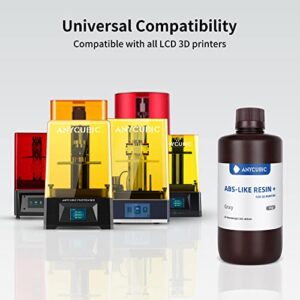 Anycubic Upgraded ABS-Like 3D Printer Resin, Hardness and Toughness 405nm UV-Curing 8K Resin, High Precision and Easy to Post-Process Standard Photopolymer Resin for LCD DLP 3D Printing (Grey, 1kg)