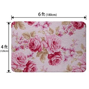 Ormis Pink Rose Area Rug 4' x 6' Ultra Soft Faux Wool Area Rug Non-Slip Vintage Throw Rugs Floor Carpet for Bedroom Living Room Nursery Decor